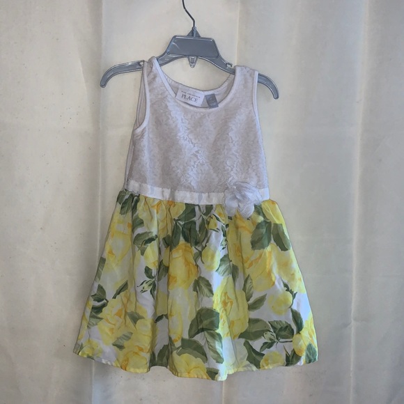 The Childrens Place 3T Floral White Top & Yellow Skirt. White Flower Bow  Dress
